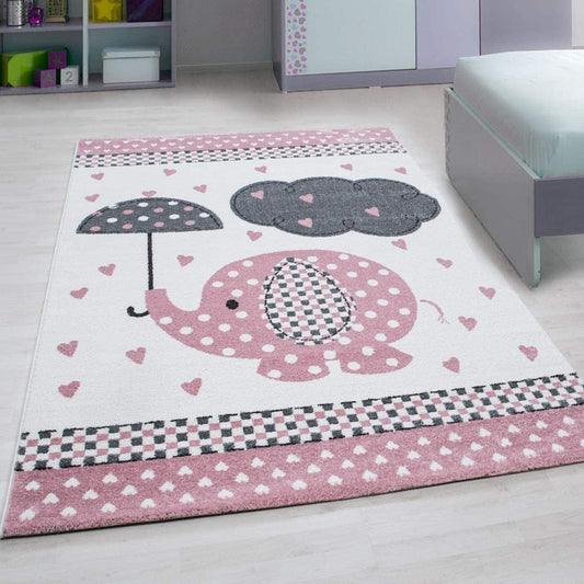 Pink Baby Elephant Rug | Kids Bedroom Rug | bargainia.com-Bargainia.com