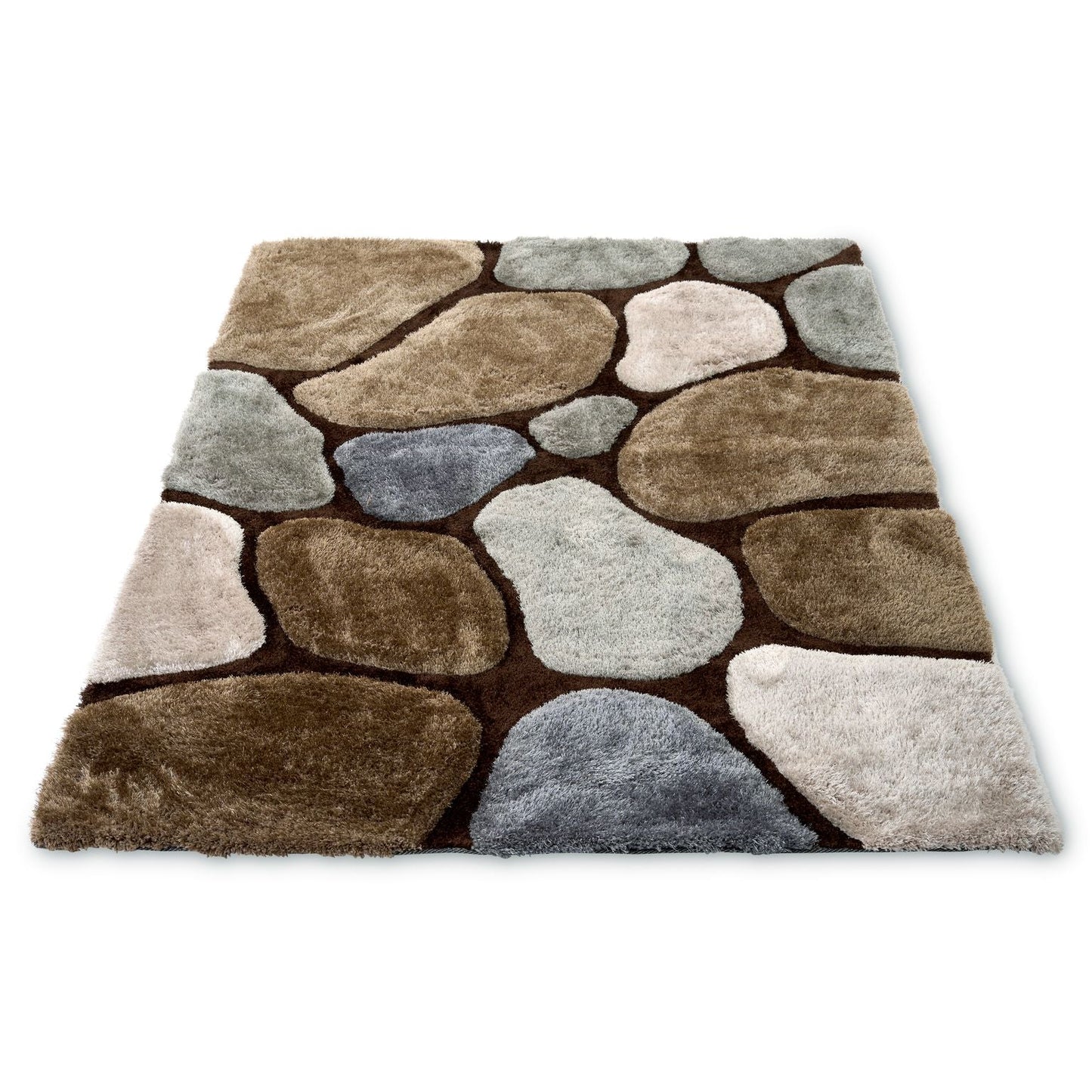 Brown and Grey 3D Pebbles Shaggy Rug - Hawaii-Bargainia.com