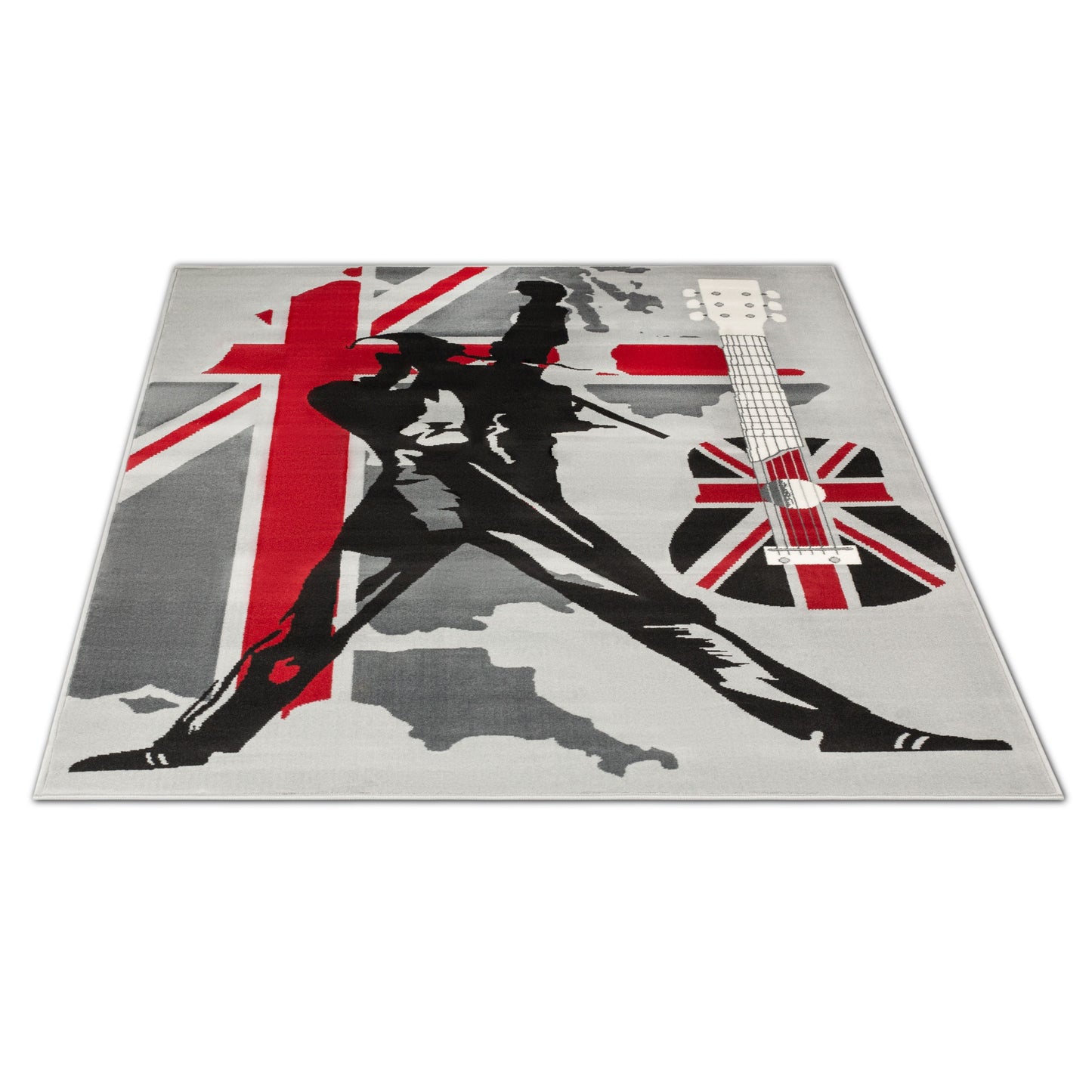 Grey Funky Union Jack Singer Print Rug - Texas - Bargainia.com