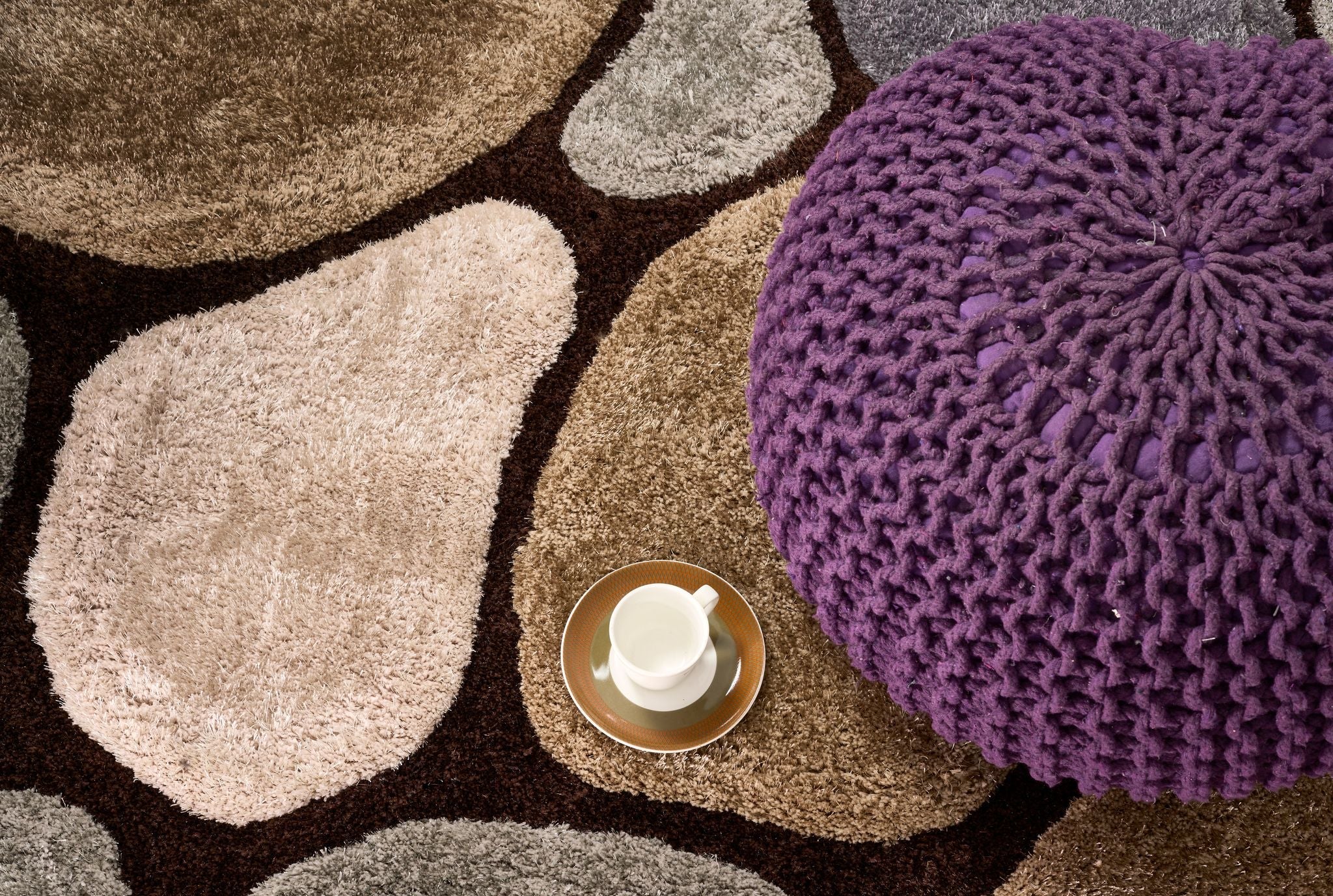 Brown and Grey 3D Pebbles Shaggy Rug - Hawaii-Bargainia.com