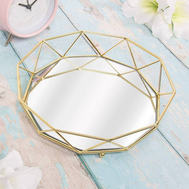 Gold Geometric Mirror Tray - 21cm 5010792478173 only5pounds-com