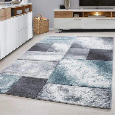 Hawaii Modern Checked Rug - Grey / Black / Teal-Bargainia.com