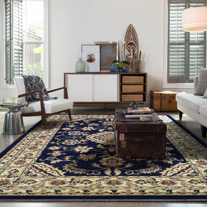 Indiana Floral Navy Traditional Rug | bargiania.com | Traditional Rugs-Bargainia.com