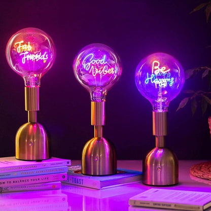 Be Happy LED Neon Text Brass Accent Decorative Lamp-5010792734262-Bargainia.com