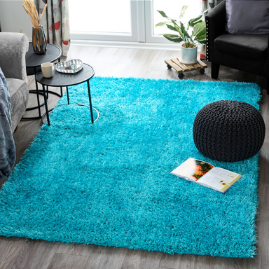 Teal Solid Shaggy Rug - New York-5056150222040-Bargainia.com