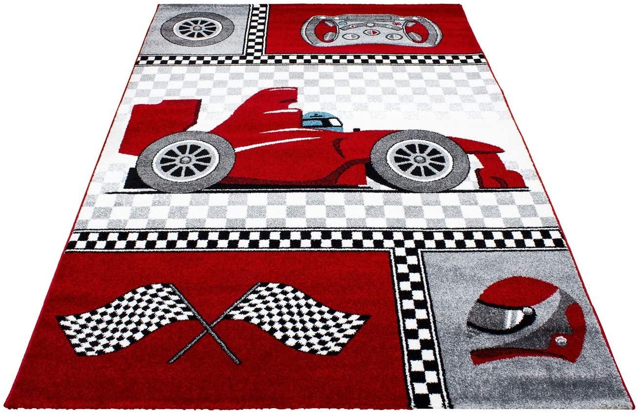 Red Racing Car Rug | Kids Bedroom Rug | bargainia.com-Bargainia.com