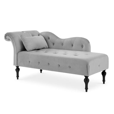 Chaise Velvet Lounge Sofa with Wooden Legs - Light Grey-5056536103178-Bargainia.com