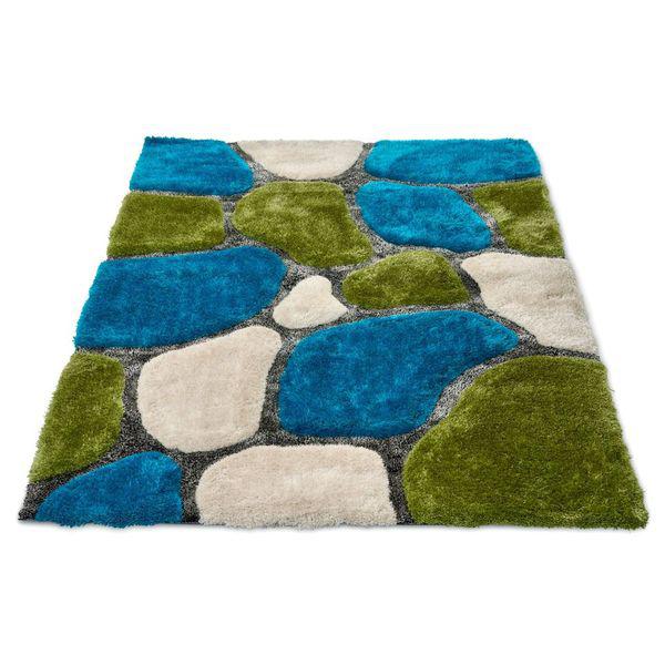 Blue and Green 3D Pebbles Shaggy Rug - Hawaii-Bargainia.com