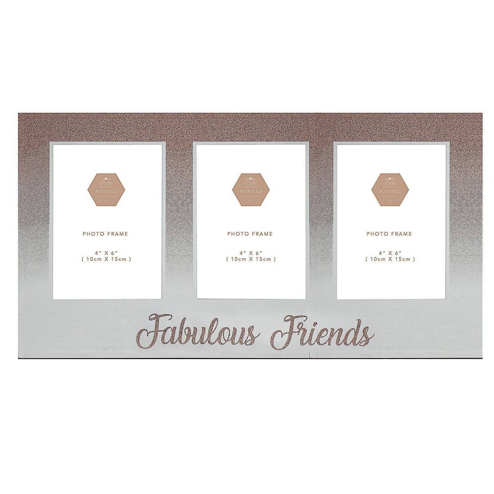 Rose Gold Glitter "Fabulous Friends" Triple Photo Frame - 4X6" 5010792445700 only5pounds-com