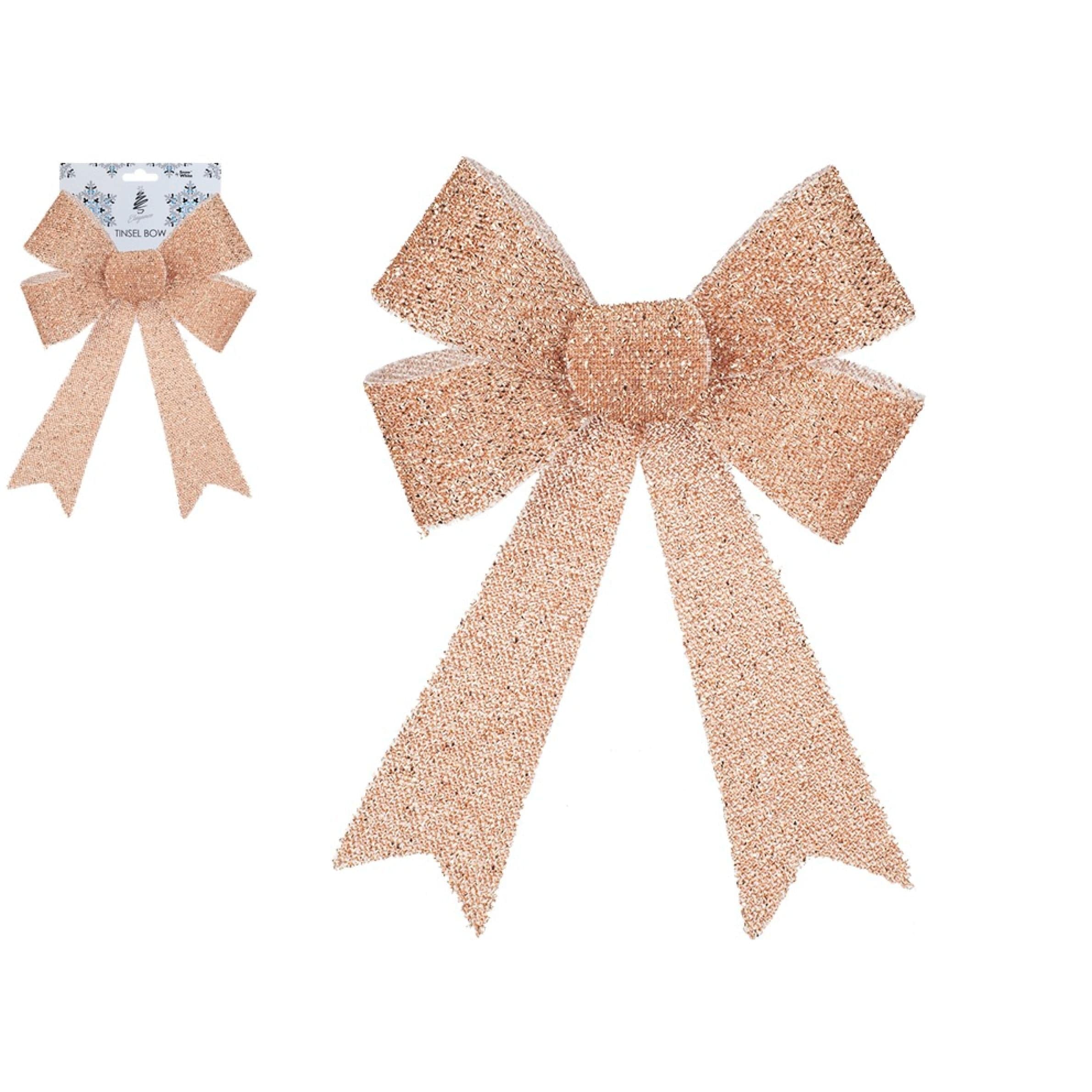 Rose Gold Tinsel Bow - 22 x 32 x 7cm 5050565422941 only5pounds-com