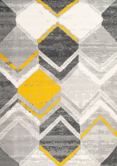 Mustard/Grey Contemporary Geometry Rhombus Design Rug - Texas - Bargainia.com