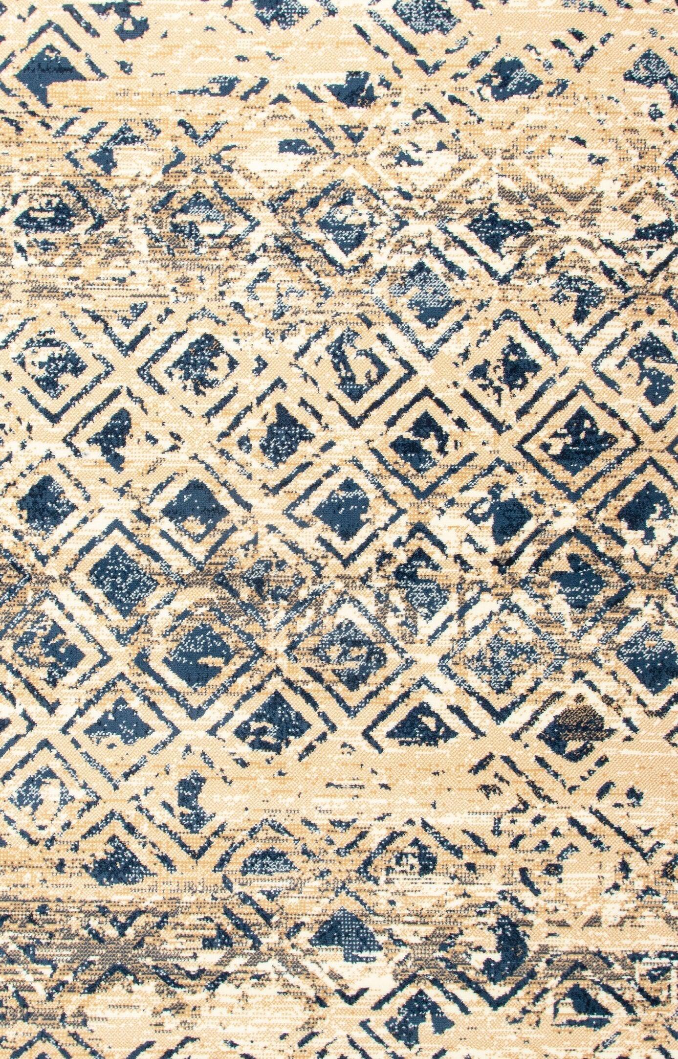 Navy Contemporary Faded Rhombus Design Rug - Texas - Bargainia.com