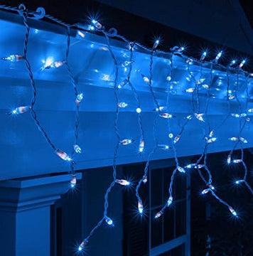 LED Snowing Icicle Indoor & Outdoor Christmas Fairy Lights with White Cable (180) - Blue & White-8800228216243-Bargainia.com