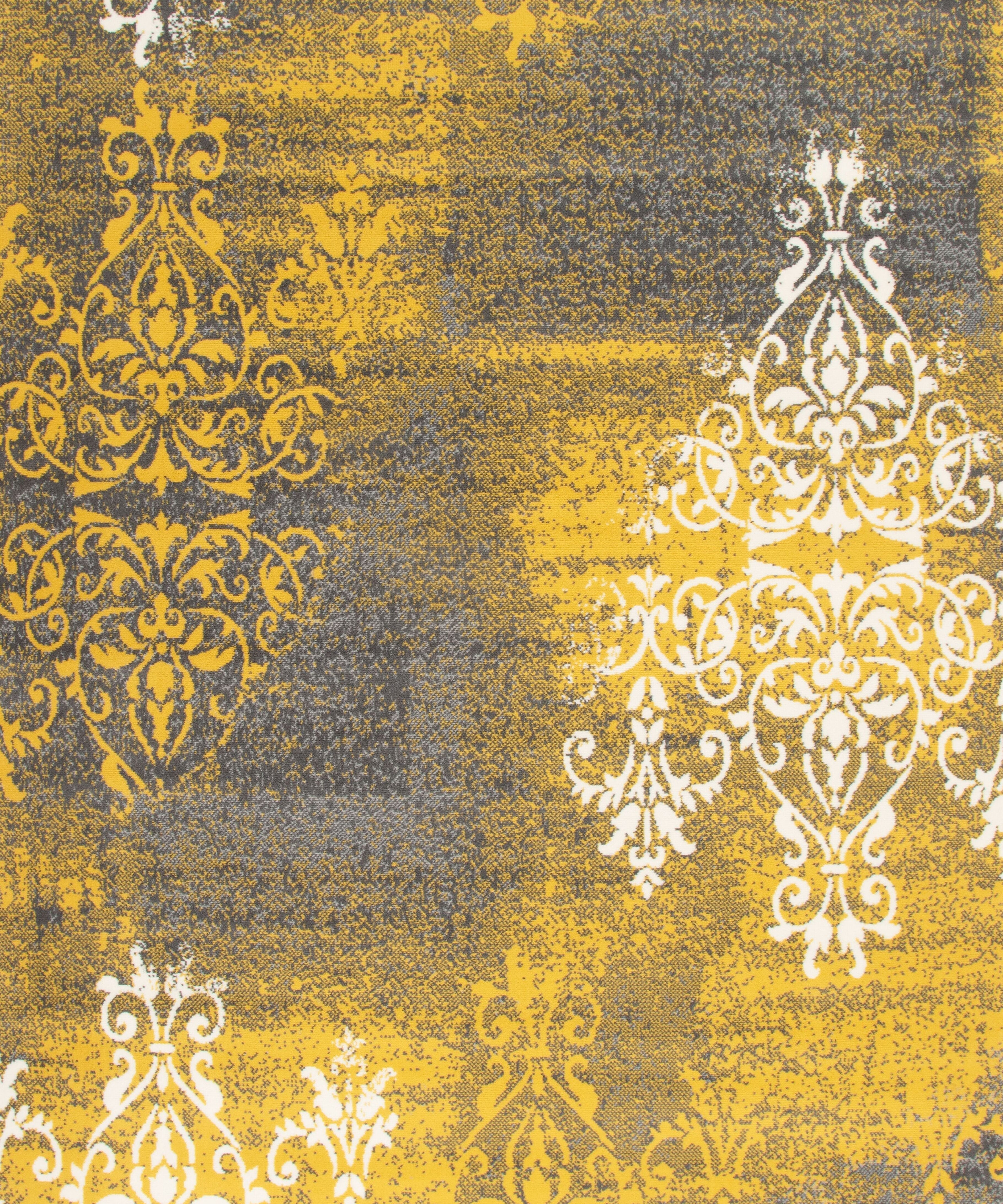 Mustard Contemporary Faded Traditional Motifs Design Rug - Texas - Bargainia.com