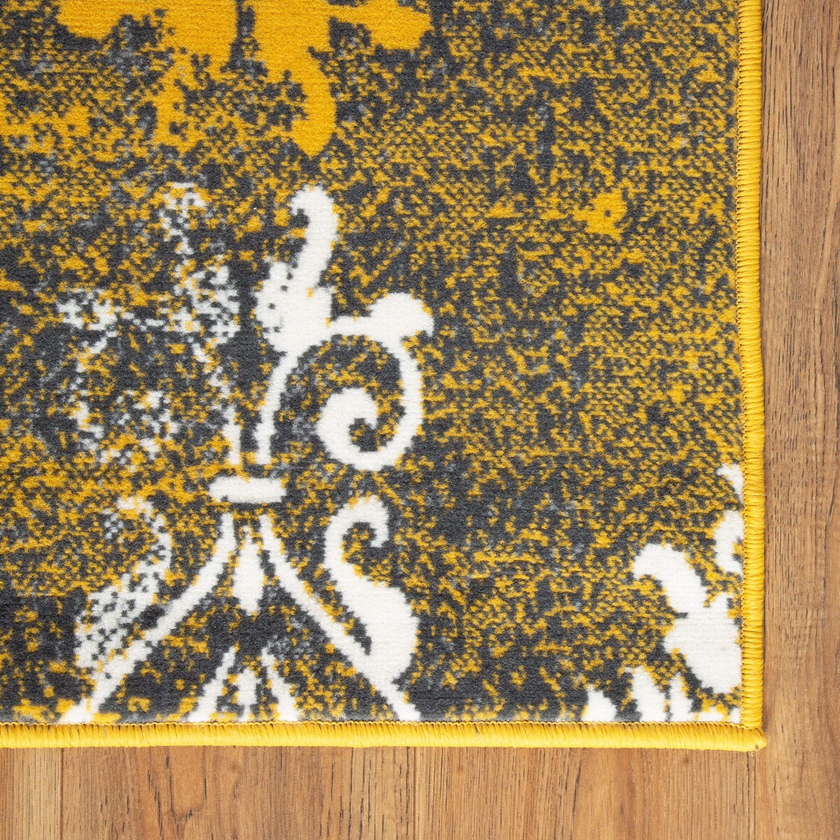 Mustard Contemporary Faded Traditional Motifs Design Rug - Texas - Bargainia.com