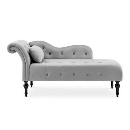 Chaise Velvet Lounge Sofa with Wooden Legs - Light Grey-5056536103178-Bargainia.com