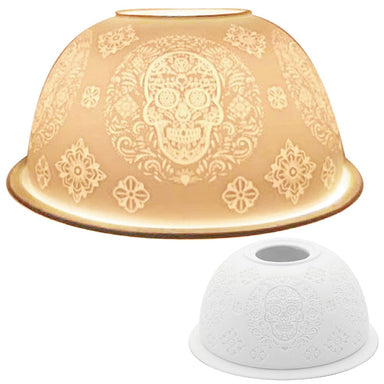 White Ceramic Dome Tea Light Holder - Sugar Skull - 12CM 5010792475226 only5pounds-com