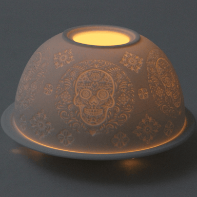 White Ceramic Dome Tea Light Holder - Sugar Skull - 12CM 5010792475226 only5pounds-com