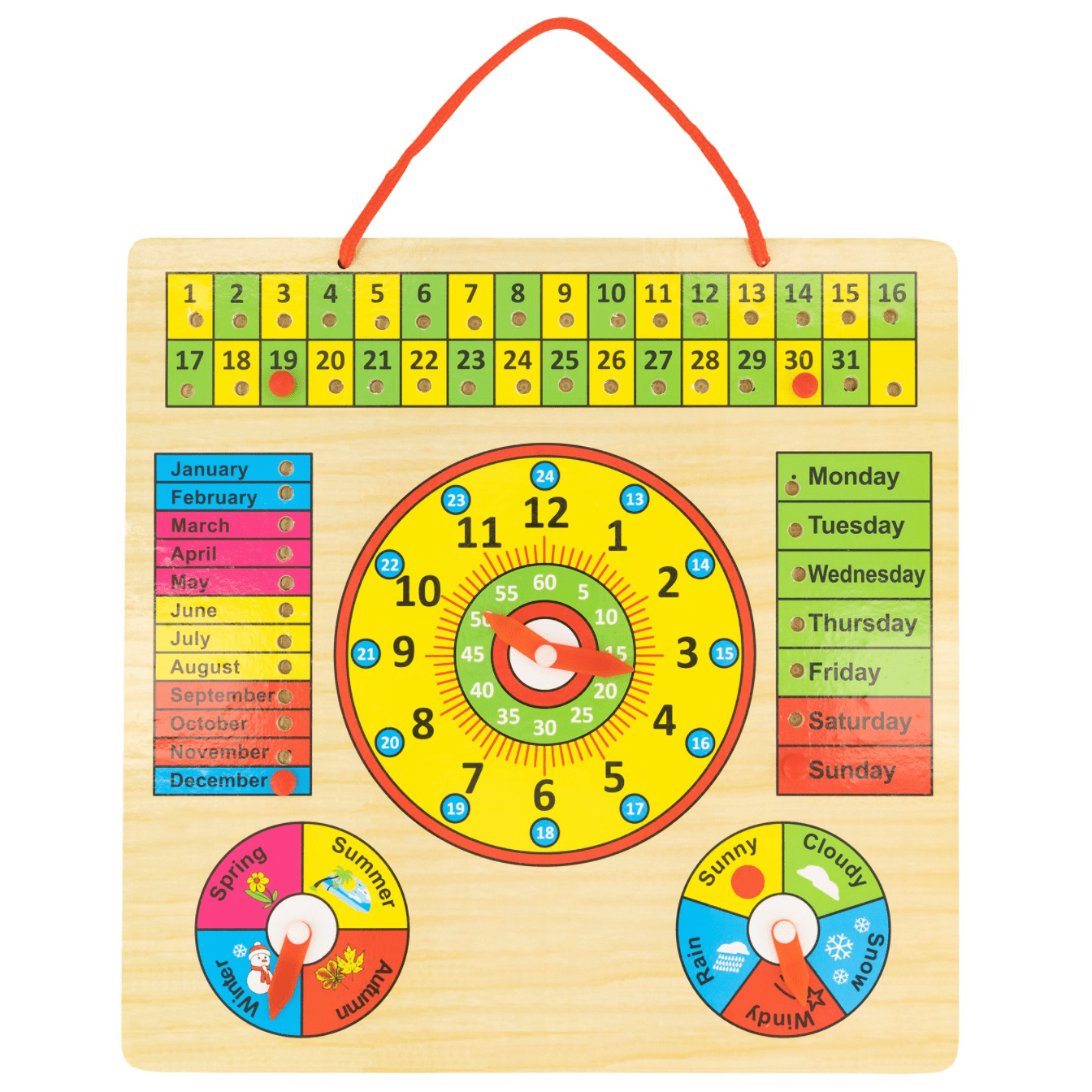 Wooden Children's Calendar & Clock Planner - 35 x 30cm 5060269266123 Bargainia