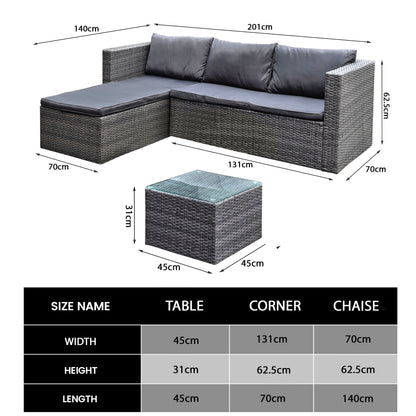 6 Seater Rattan Corner Sofa With Chaise & Table Garden Furniture Set