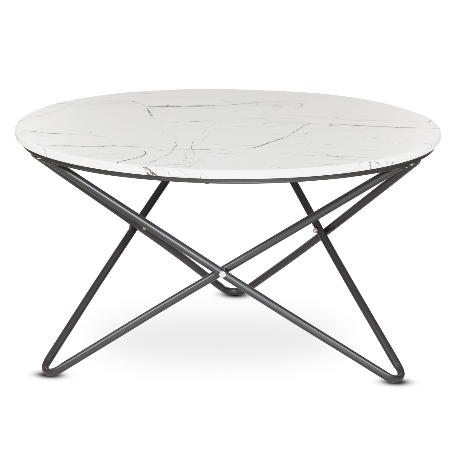 Marble Effect Coffee Table With Metal Legs - 80 x 45cm