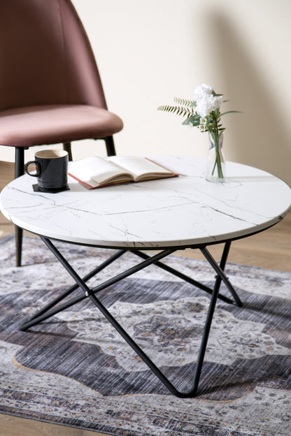 Marble Effect Coffee Table With Metal Legs - 80 x 45cm