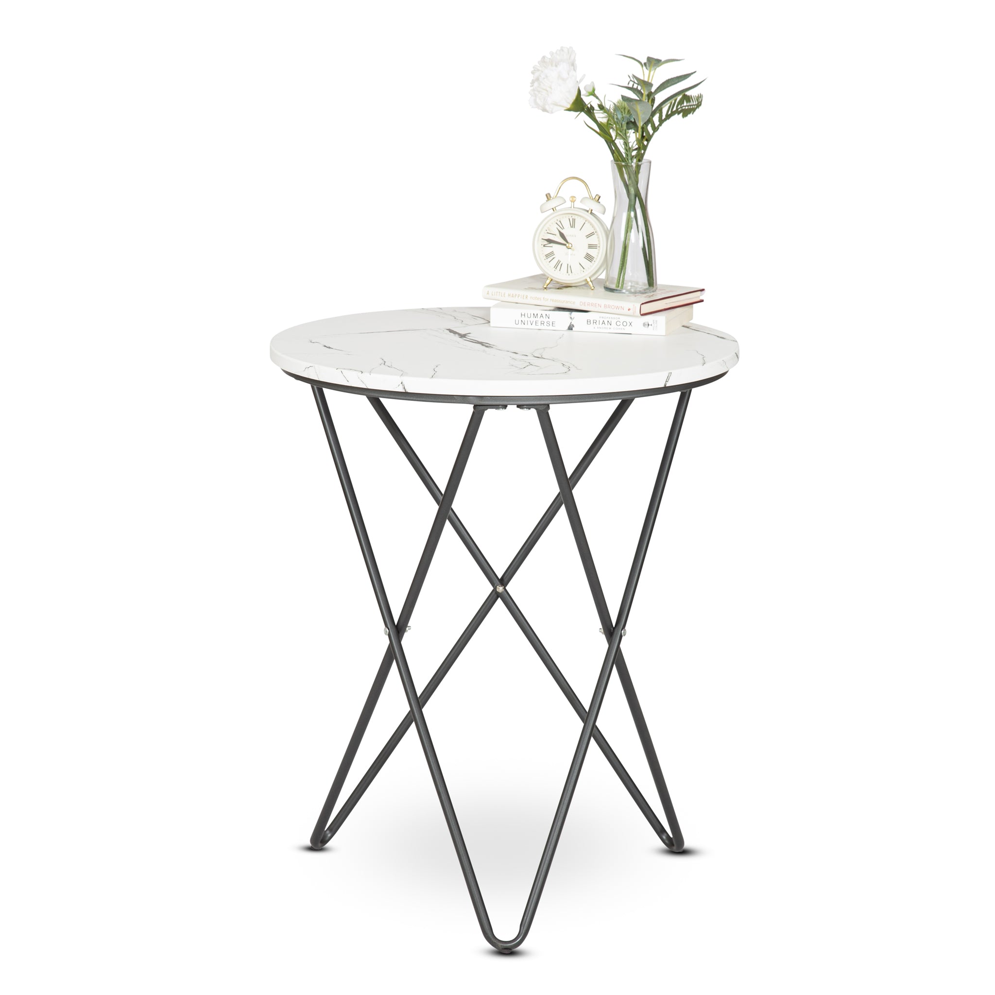 Marble Effect End Table With Metal Legs - 50 x 60cm