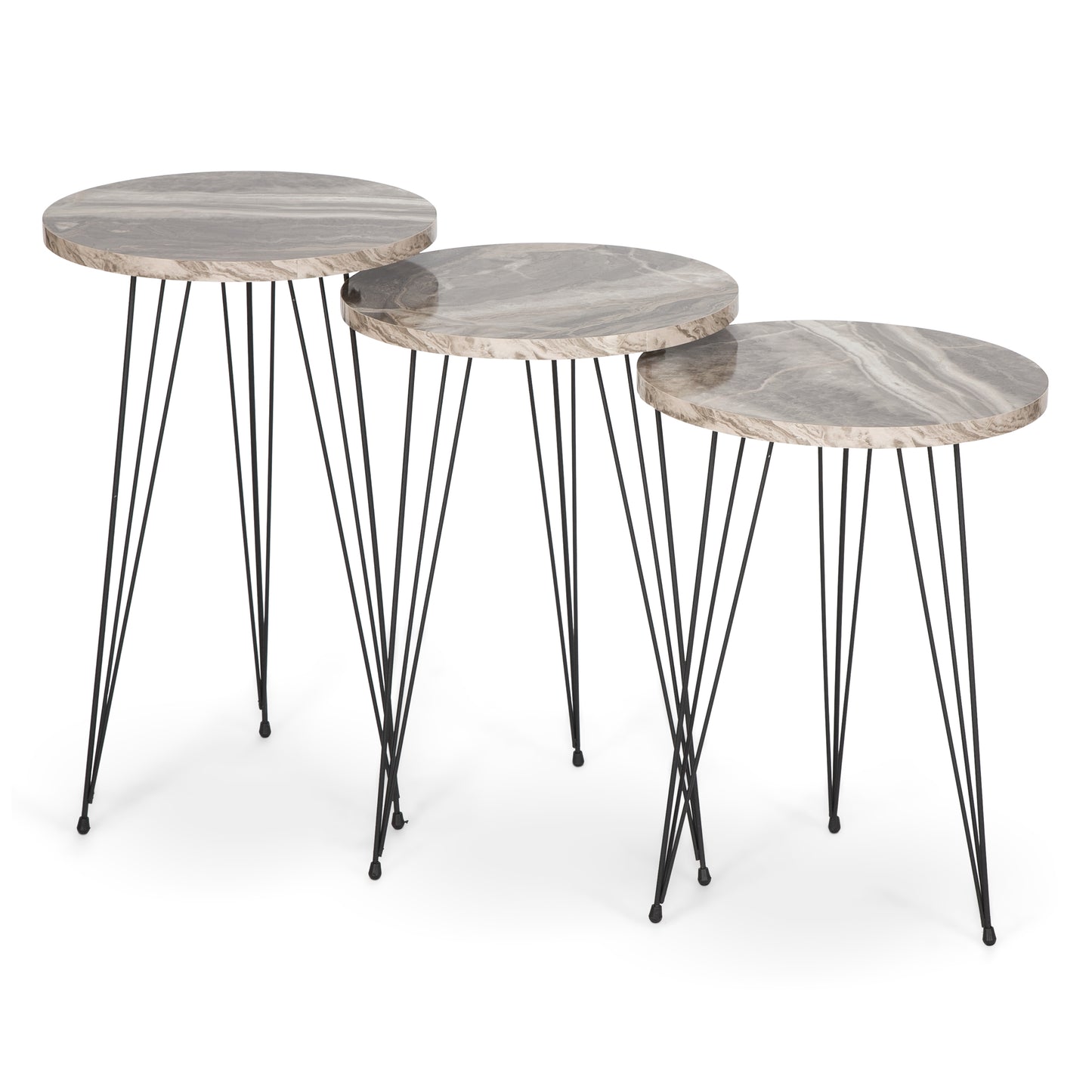 Terek Set of 3 Round Side Tables - Grey Marble