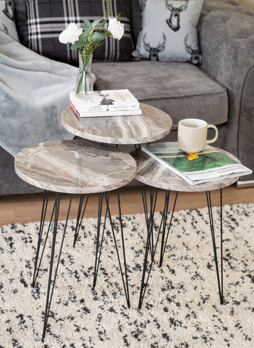 Terek Set of 3 Round Side Tables - Grey Marble