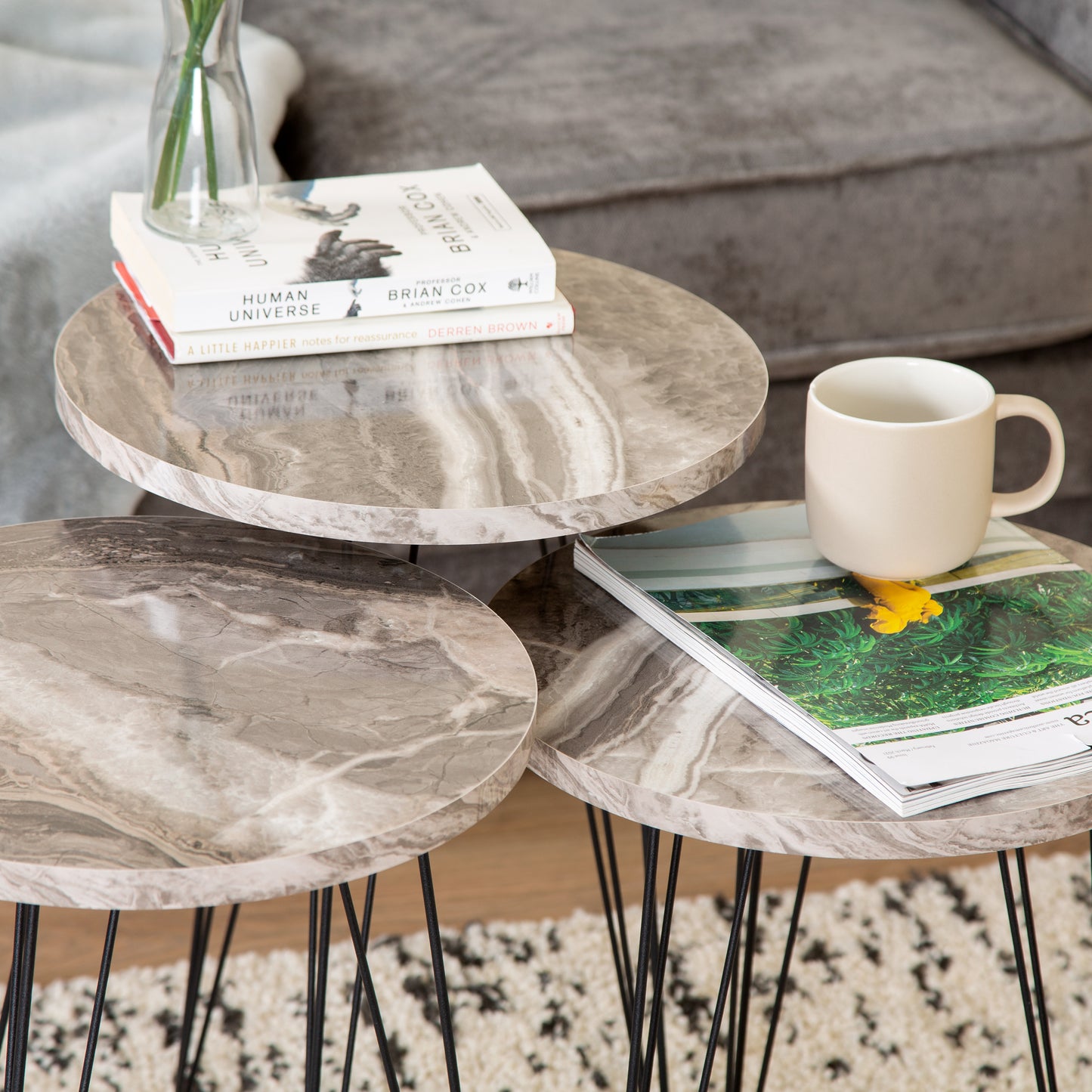 Terek Set of 3 Round Side Tables - Grey Marble