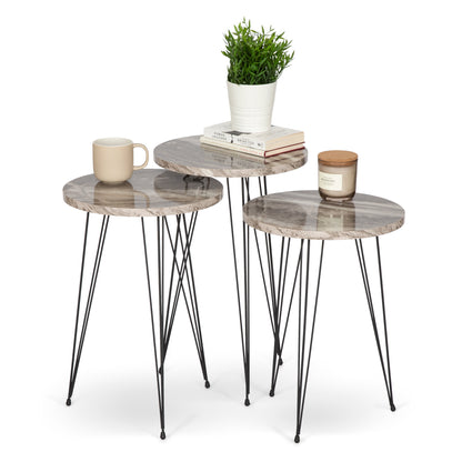 Terek Set of 3 Round Side Tables - Grey Marble