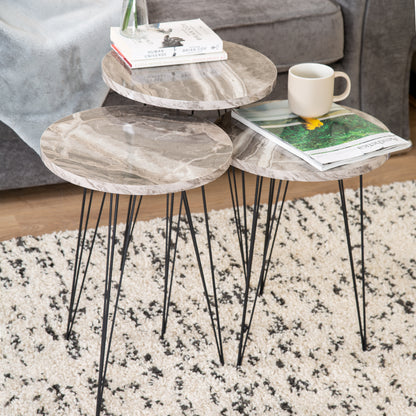 Terek Set of 3 Round Side Tables - Grey Marble