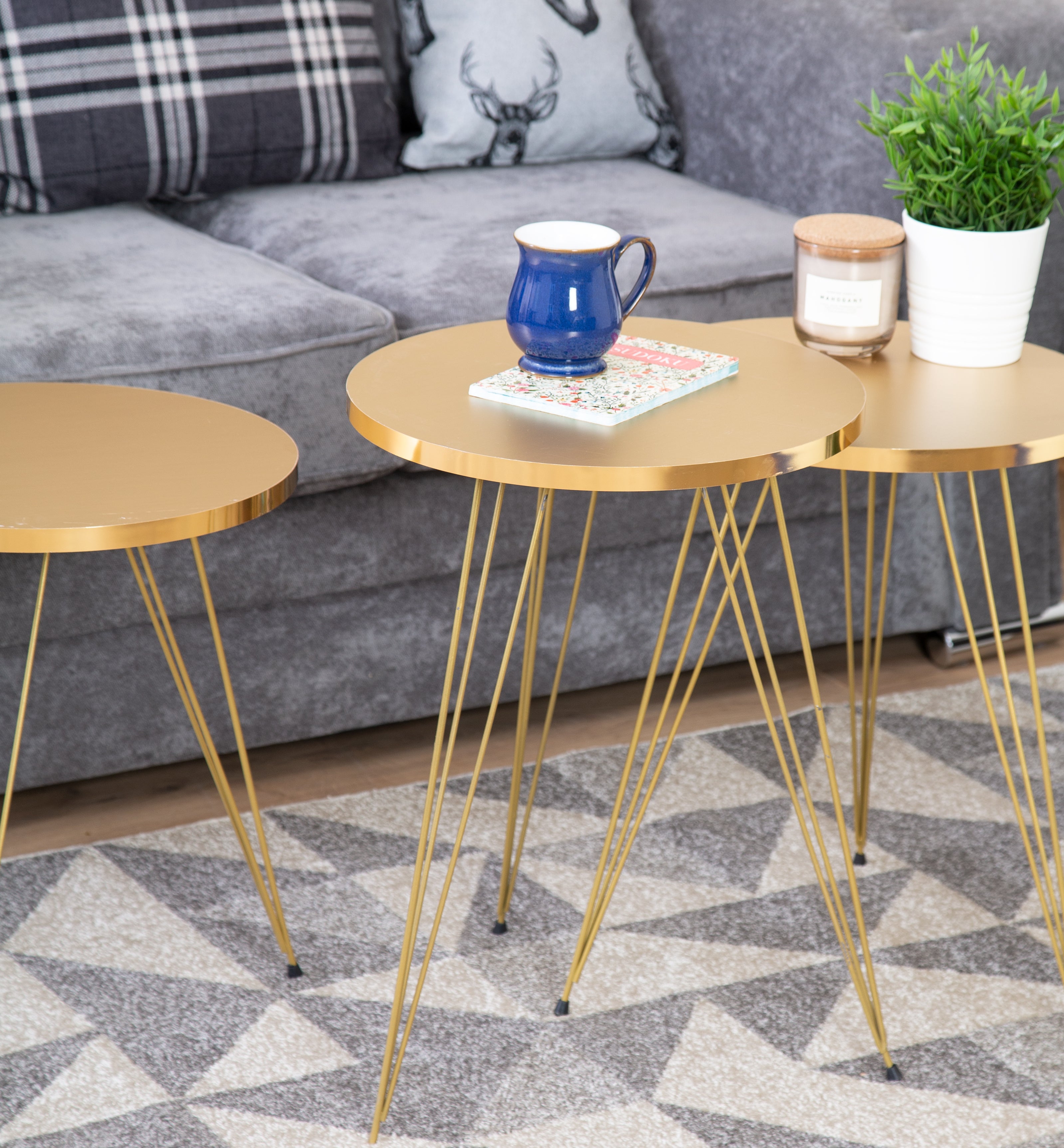 Tigris Set of 3 Round Side Tables - Gold