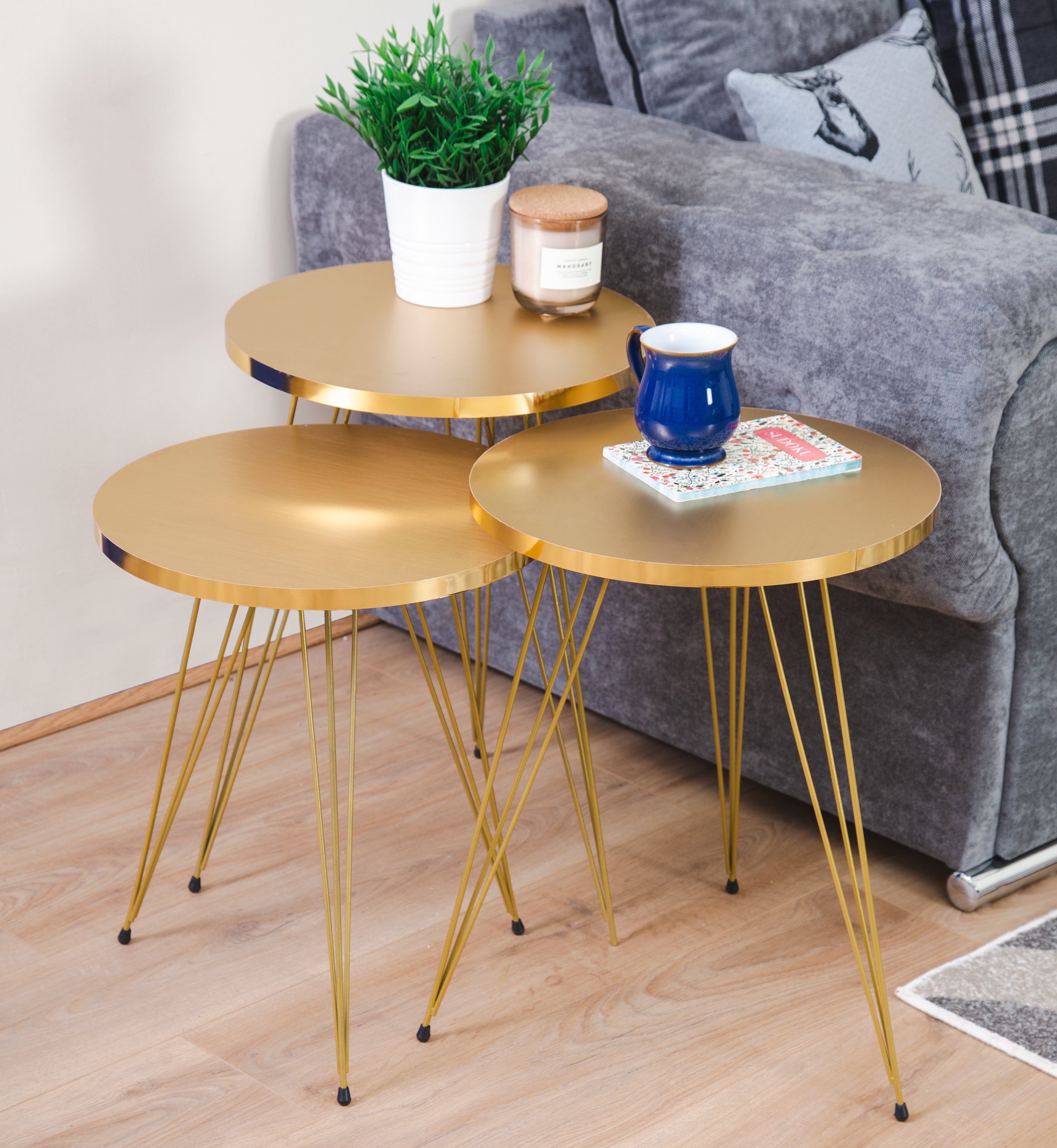 Tigris Set of 3 Round Side Tables - Gold