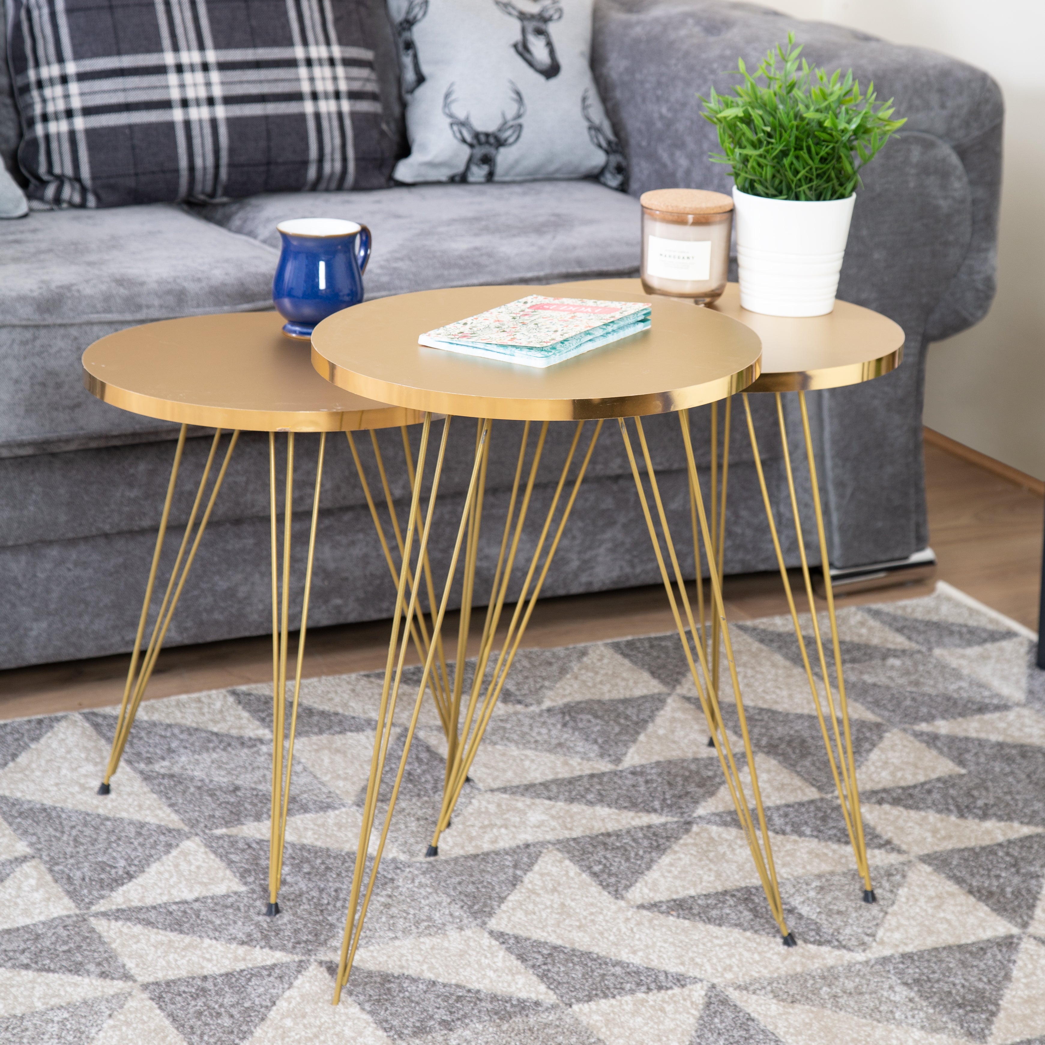 Tigris Set of 3 Round Side Tables - Gold