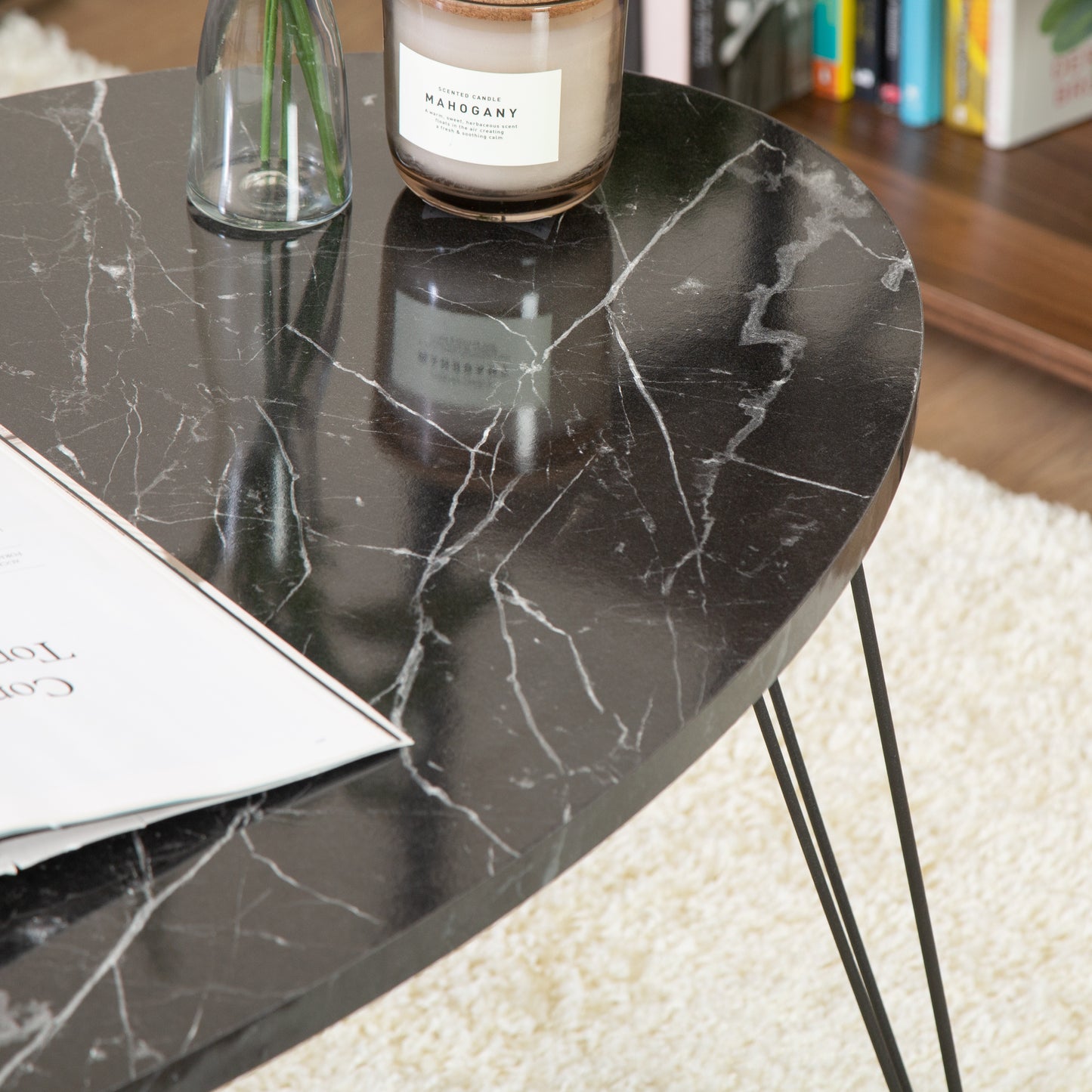 Terek Oval Coffee Table - Black Marble