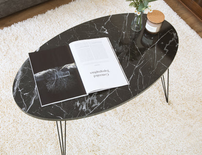 Terek Oval Coffee Table - Black Marble