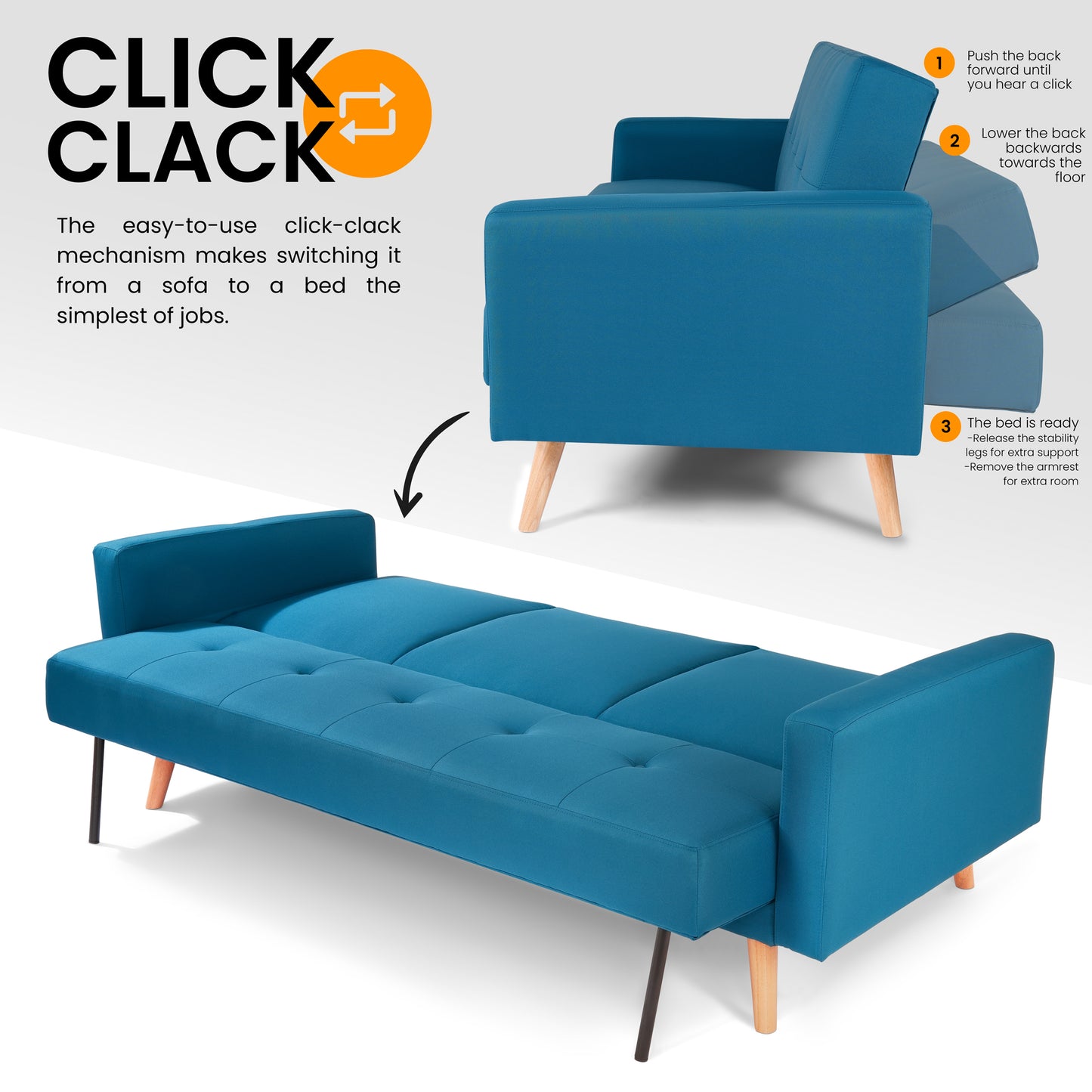 The 'Narvik' Click Clack Sofa Bed - Blue