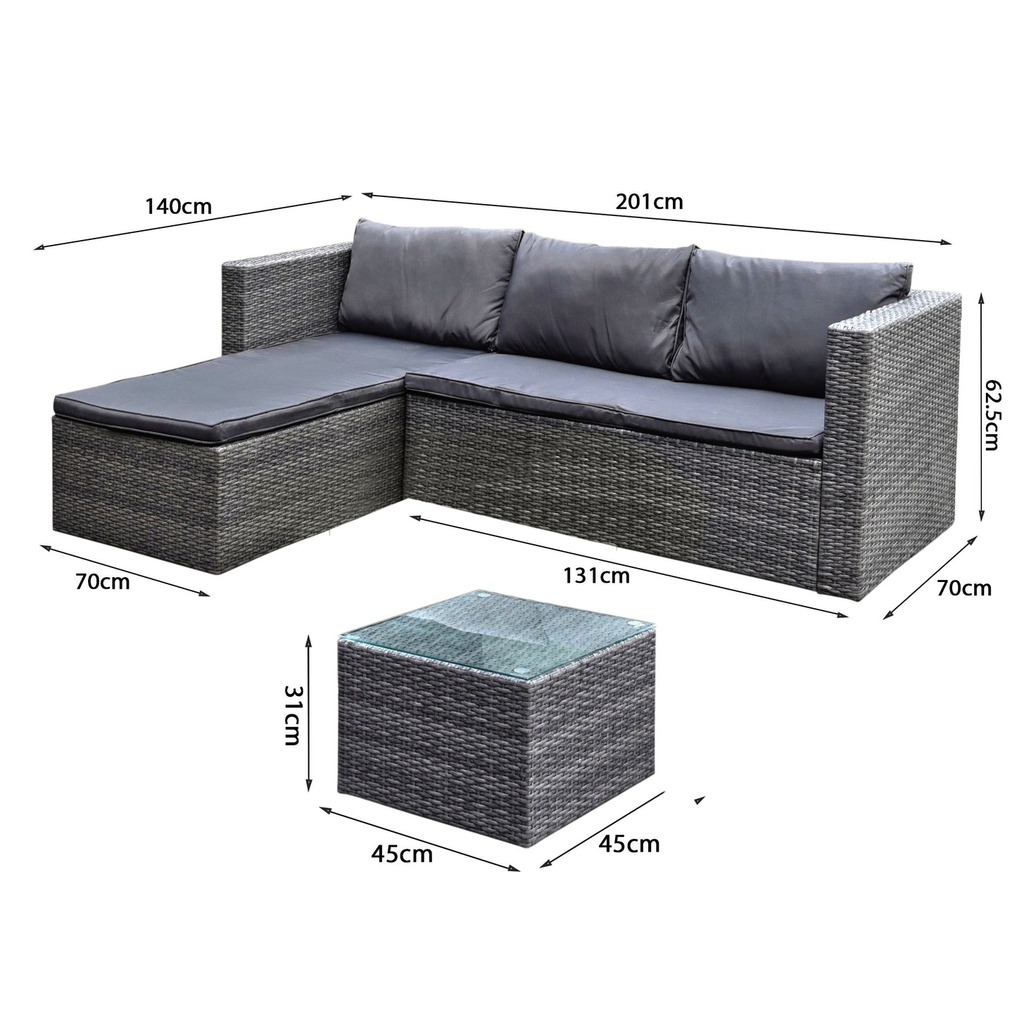 6 Seater Rattan Corner Sofa With Chaise & Table Garden Furniture Set