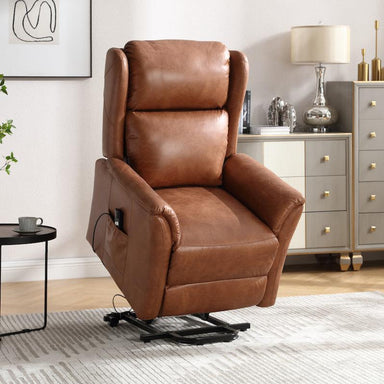 Lift & Tilt Wingback Faux Leather Electric Recliner Armchair - Brown-5056536118684-Bargainia.com