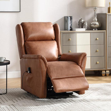 Lift & Tilt Wingback Faux Leather Electric Recliner Armchair - Brown-5056536118684-Bargainia.com