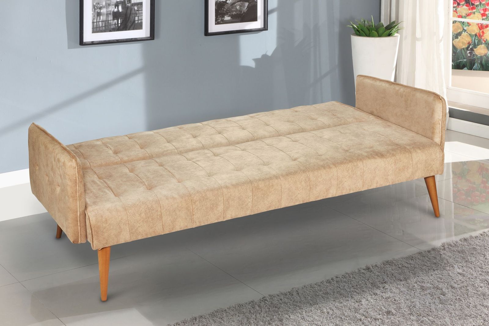 The 'Mario' 3 Seater Sofa Bed - Beige Bravich LTD.